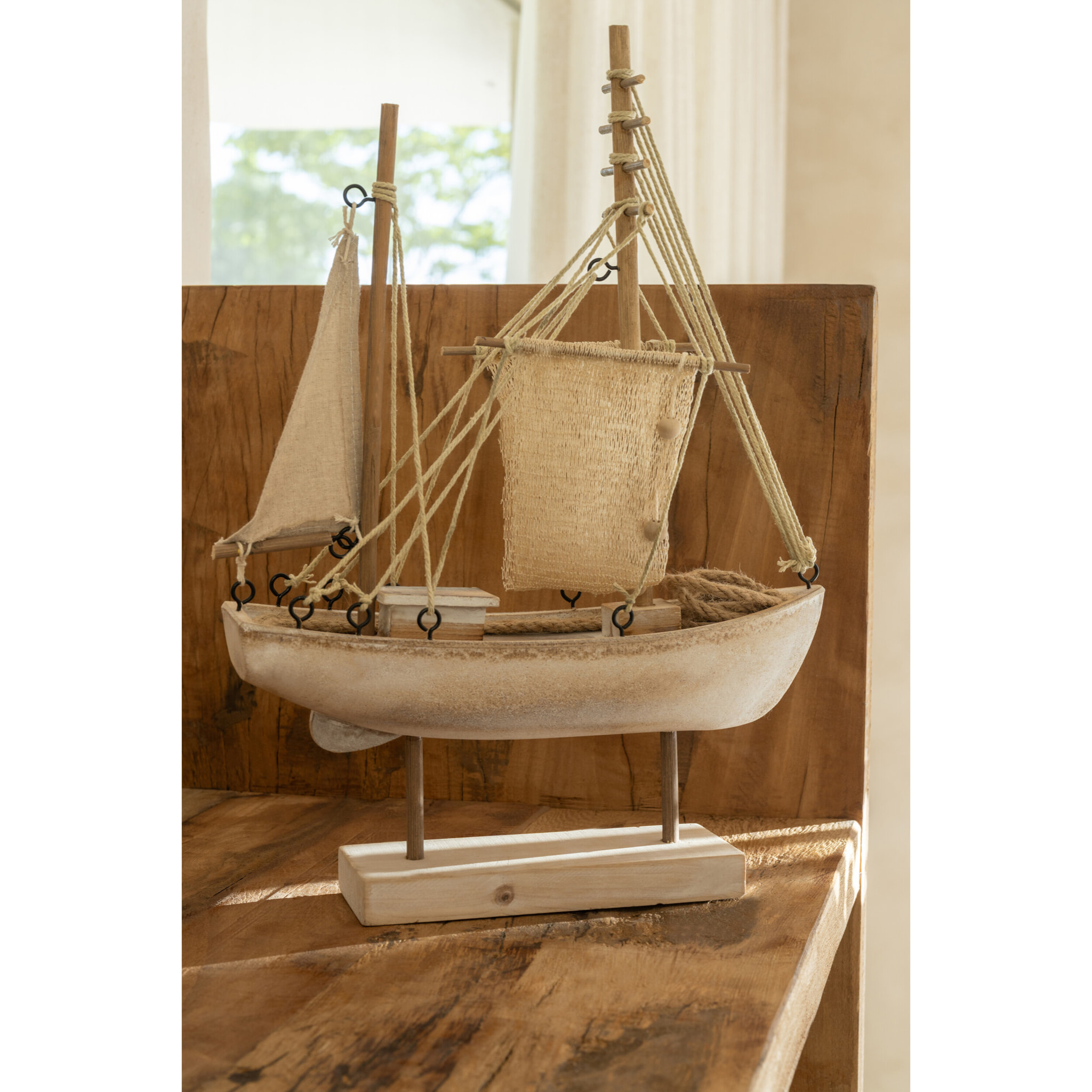 J-Line Bateau décoratif - corde/bois - naturel