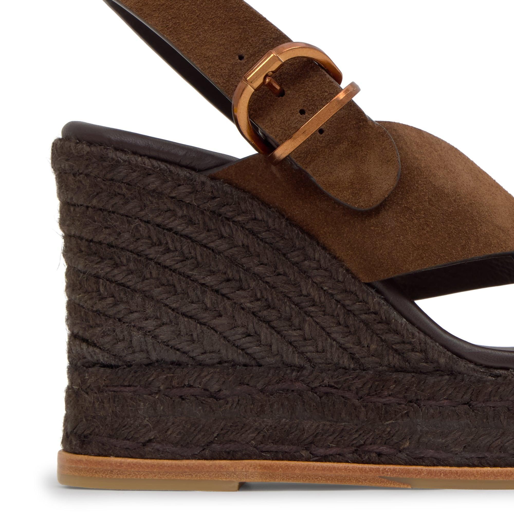 Sandalia Betina cuña de yute con doble plataforma en serraje y piso de cuero