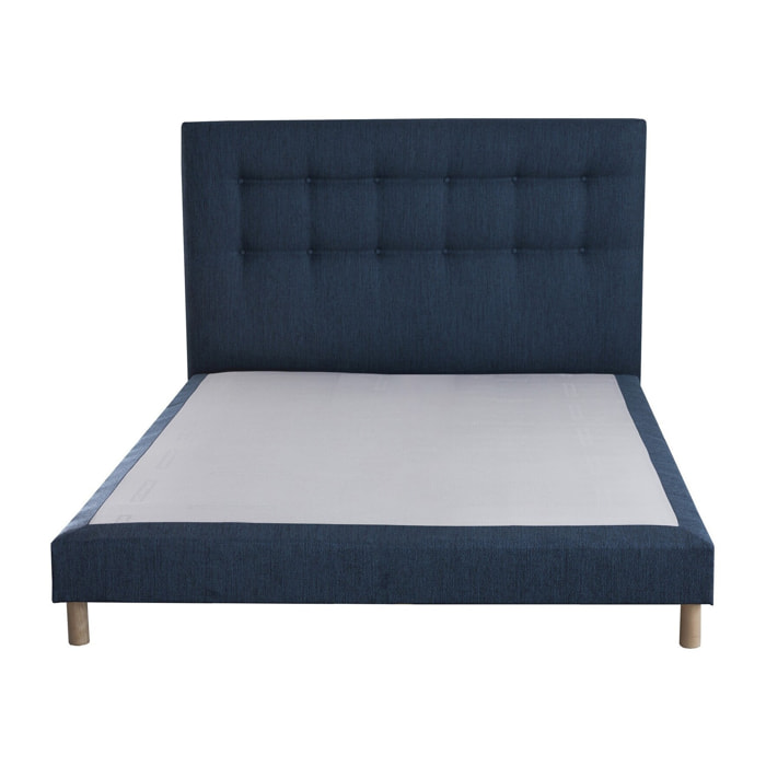 Sommier confort CRÉPUSCULE, durable avec tête de lit capitonnée - bleu marine
