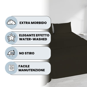 COMPLETO LETTO WATER WASHED, 100% Microfibra, No Stiro - MARRONE
