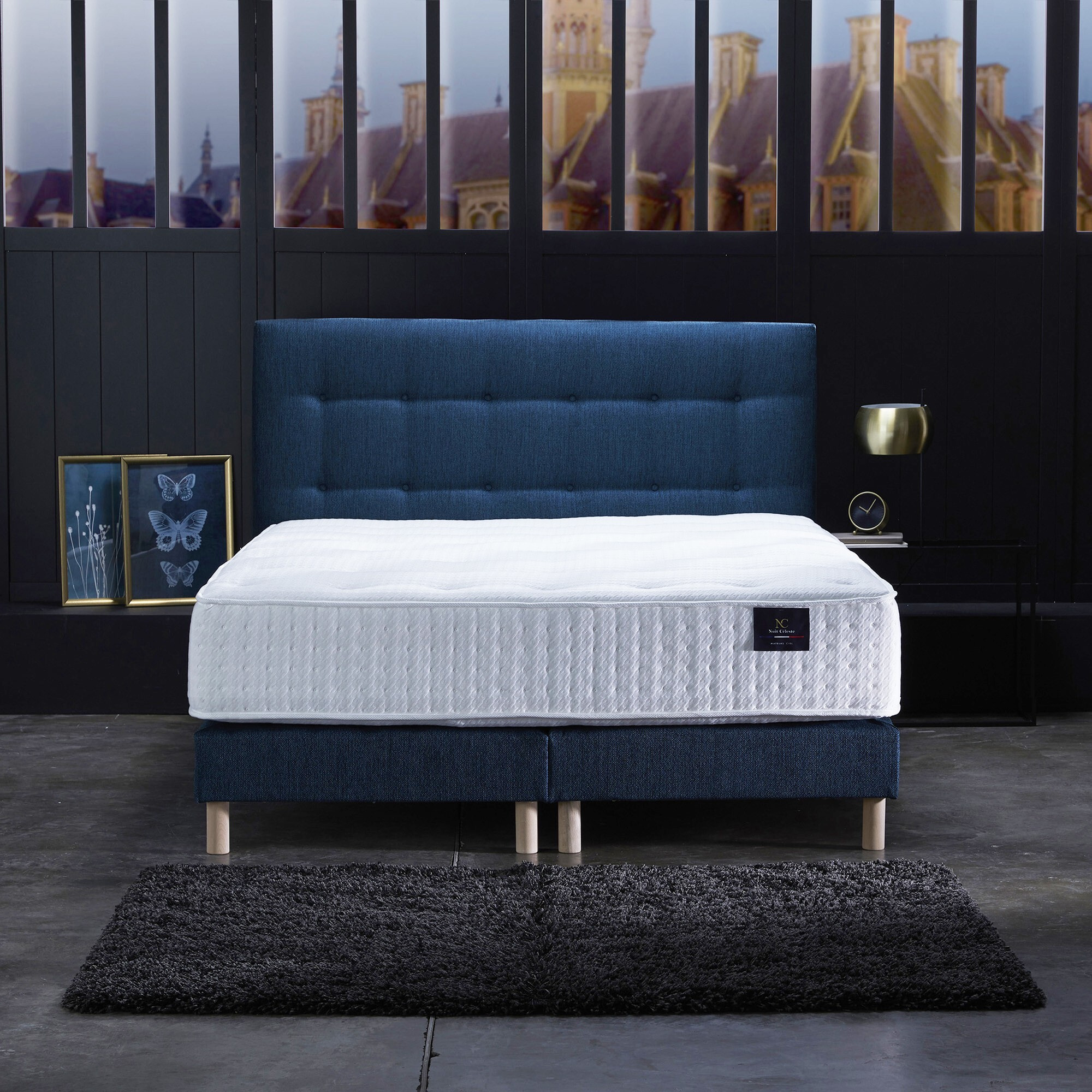 Ensemble Artémis 2 + tête de lit capitonnée - Matelas ressorts ensachés Mémoire de forme Latex