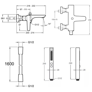 Pack mitigeur bain douche Aléo+ + douchette Shift+ carée + flexible lisse 160 cm