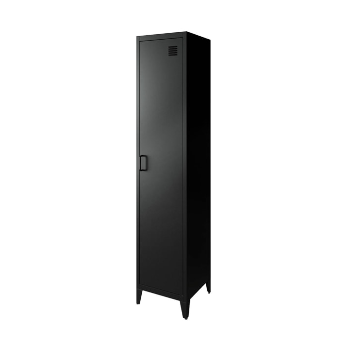 Armoire chambre en acier noir. 4 espaces de rangement. casier