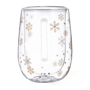 Taza térmica de doble pared y 400 ml de capacidad. Con original diseño de copos de nieve.