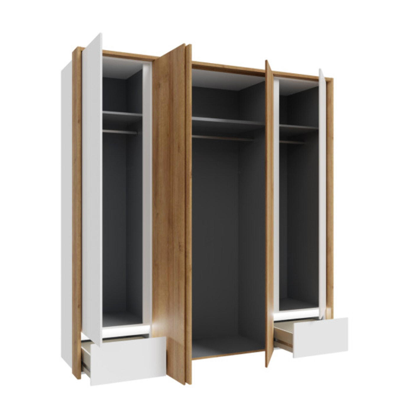 Dressing L. 204 cm en décor bois de chêne et blanc avec LED – LENYBE