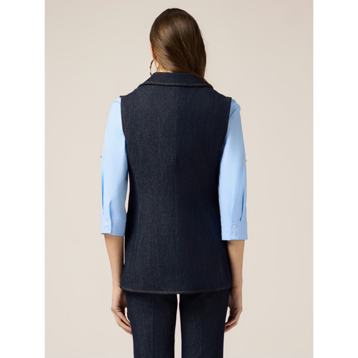 Oltre - Gilet denim con catene metalliche - Blu