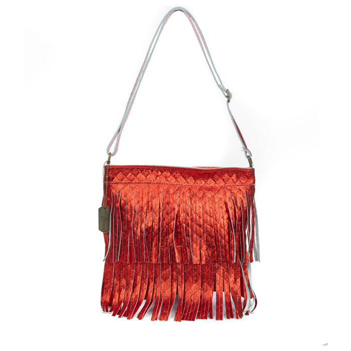 Avise borsa a tracolla con frange donna. Pelle autentica Camoscio lucido.