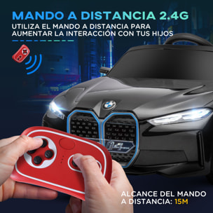 Coche Eléctrico para Niños 37-72 Meses Autorización BMW I4 Coche de Batería 12V con Control Remoto Música MP3 Pantalla Luces y Cinturón de Seguridad 115x67x45 cm Negro