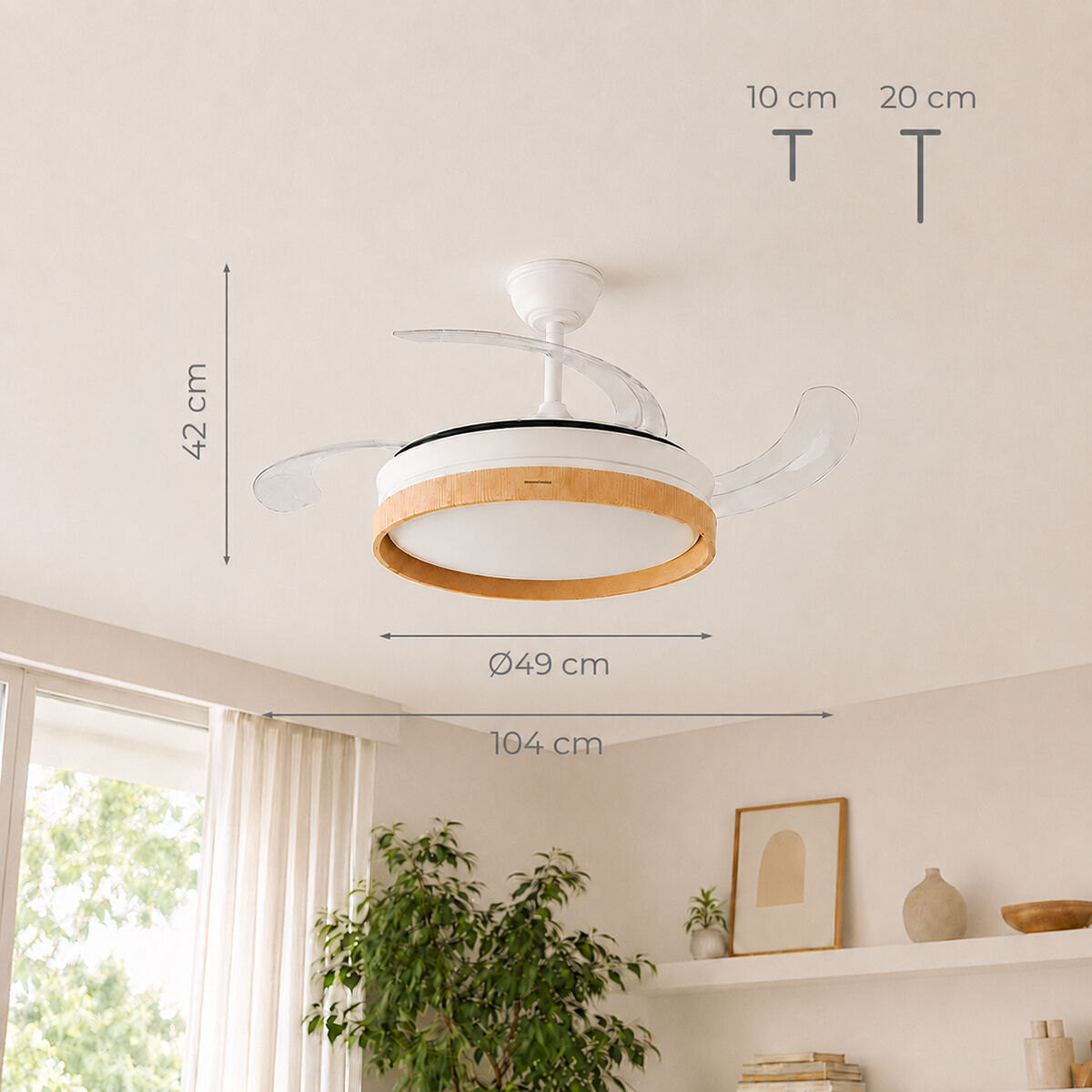 Ventilador de Techo con Luz LED y 4 Aspas Retráctiles Woteez InnovaGoods Madera 72 W Ø49-104 cm