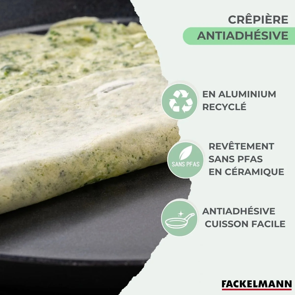 Crêpière 26 cm aluminium revêtement céramique antiadhésif sans PFAS Fackelmann Brandao