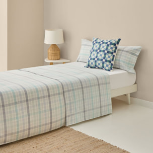 Sábana de algodón 180 hilos cuadros Newren color agua marina 100% Algodón