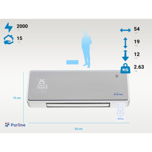 Chauffage soufflant 2000 W façade en verre argenté télécommande et minuterie