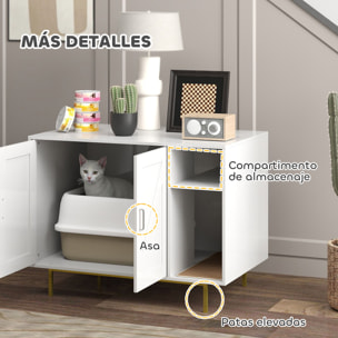 Mueble Arenero para Gatos Caja de Arena para Gatos con Almohadilla para Rascar y Compartimento de Almacenaje Arenero para Gatos para Salón Dormitorio 80x50x61 cm Blanco