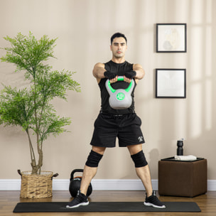 Pesa Rusa 16 kg, Kettlebell Revestimiento de PU y Relleno de Arena, Mango Ancho, para Entrenamiento Culturismo, en Casa, Gimnasio, Verde y Gris