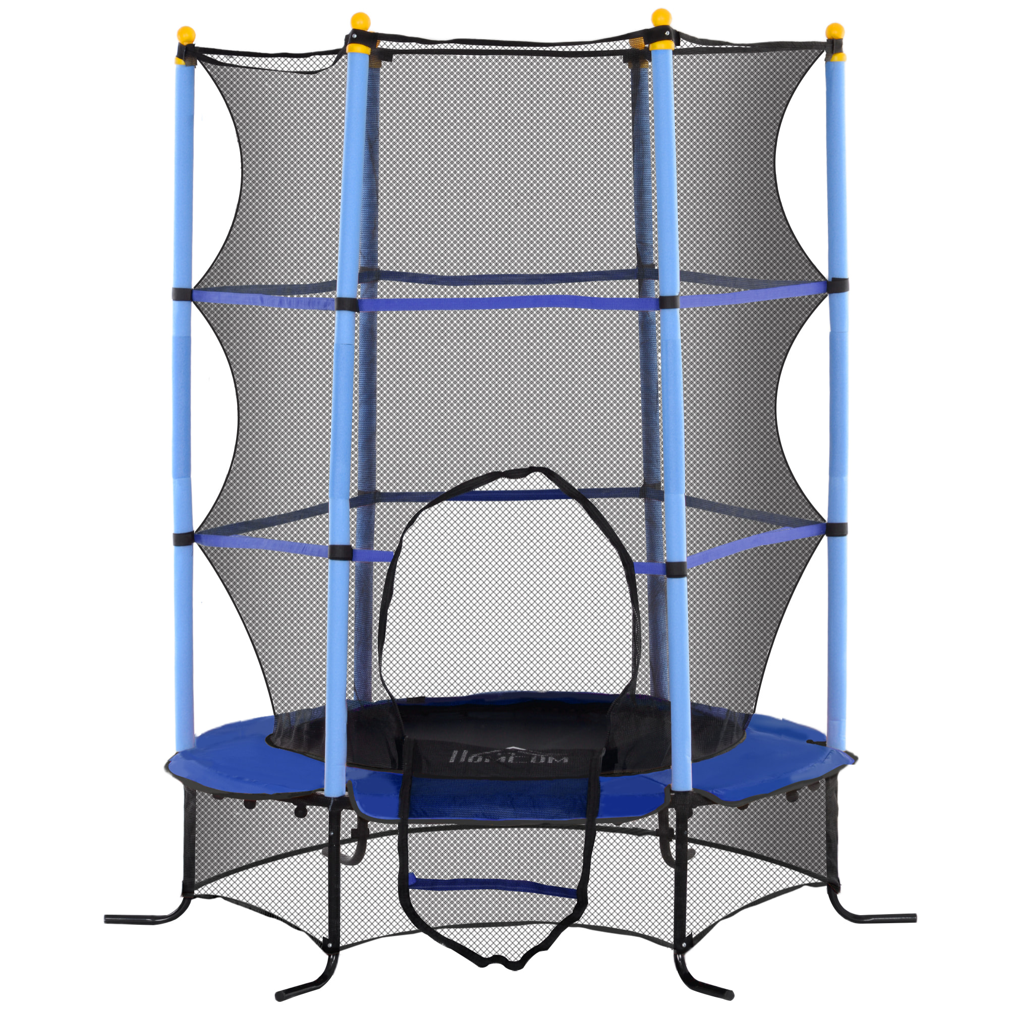 Trampoline de jardin enfants Ø 1,63 x 1,90H m filet de sécurité porte zipée couvre-ressorts + 6 poteaux rembourrés inclus bleu