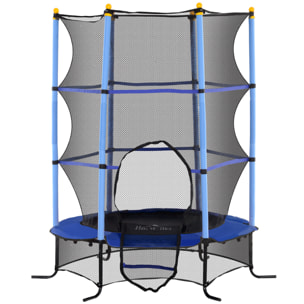 Trampoline de jardin enfants Ø 1,63 x 1,90H m filet de sécurité porte zipée couvre-ressorts + 6 poteaux rembourrés inclus bleu