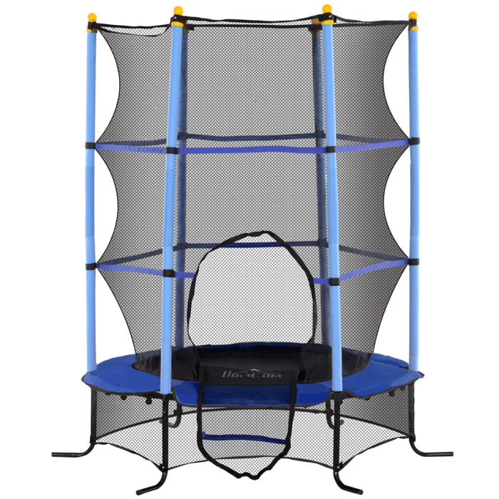 Trampoline de jardin enfants Ø 1,63 x 1,90H m filet de sécurité porte zipée couvre-ressorts + 6 poteaux rembourrés inclus bleu