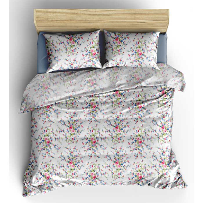 WHITE & WHITE Parure copripiumino matromoniale 100% cotone percalle garden