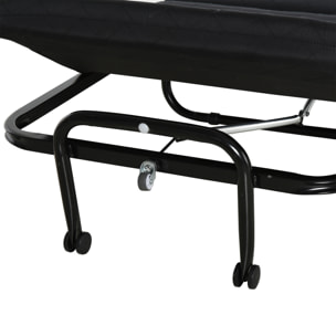 Cama Plegable 184x65 cm Cama Abatible con Cabecera Ajustable en 5 Niveles Ruedas Universales y Estructura de Metal Carga Máx. 120 kg Negro