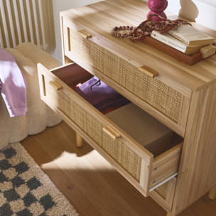 Commode 3 tiroirs cannage et effet bois CAMARGUE L 80 x P 40 x H 80cm