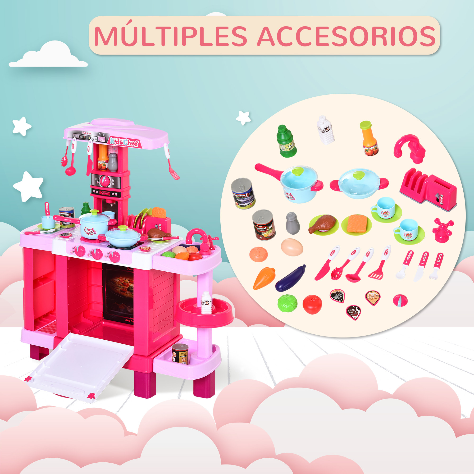 Set de Juguetes de Cocina para Niños con 38 Piezas Rosa