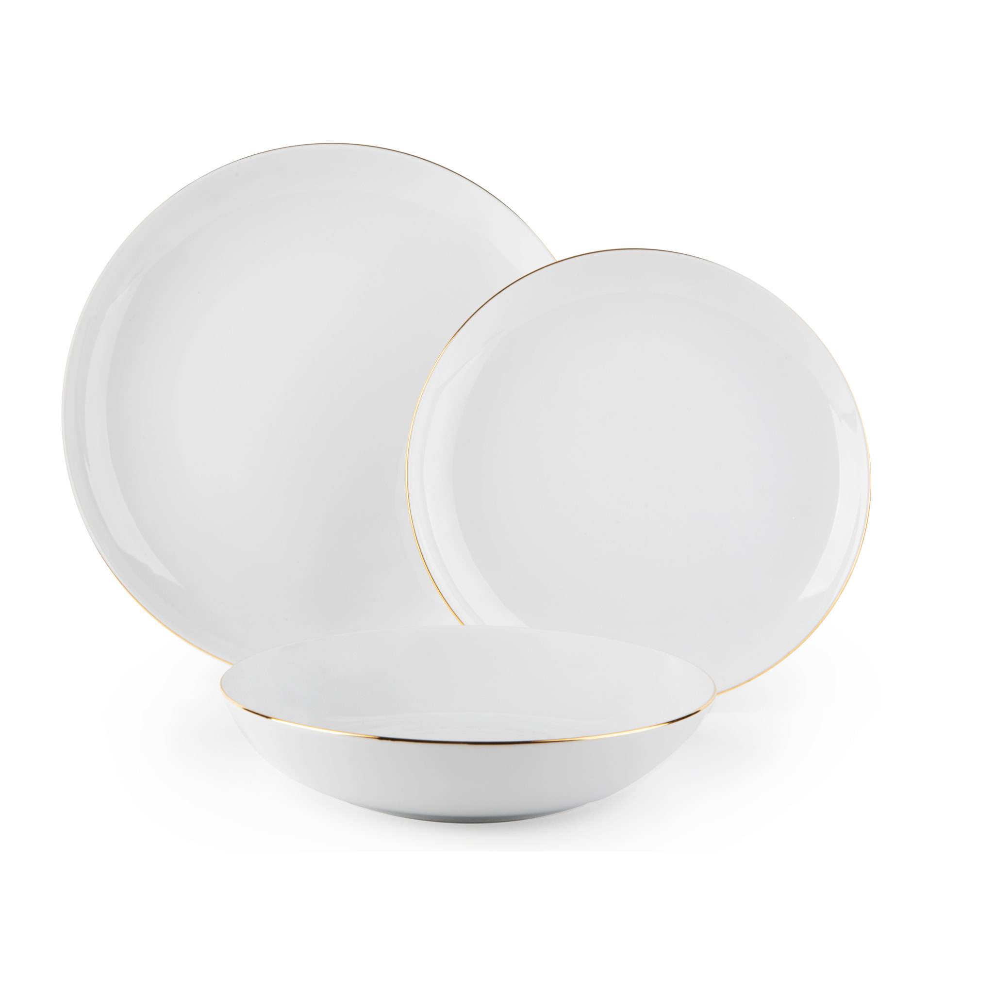 Service 18 assiettes Excelsa Gold, porcelaine, blanc et or