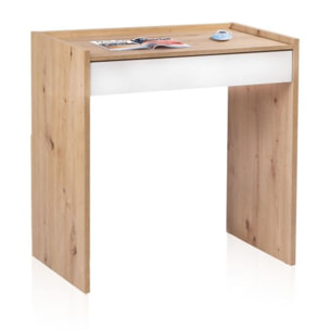 Mesa de escritorio con cajón Dess Blanco Artik (Blanco Mate) - Roble Nodi