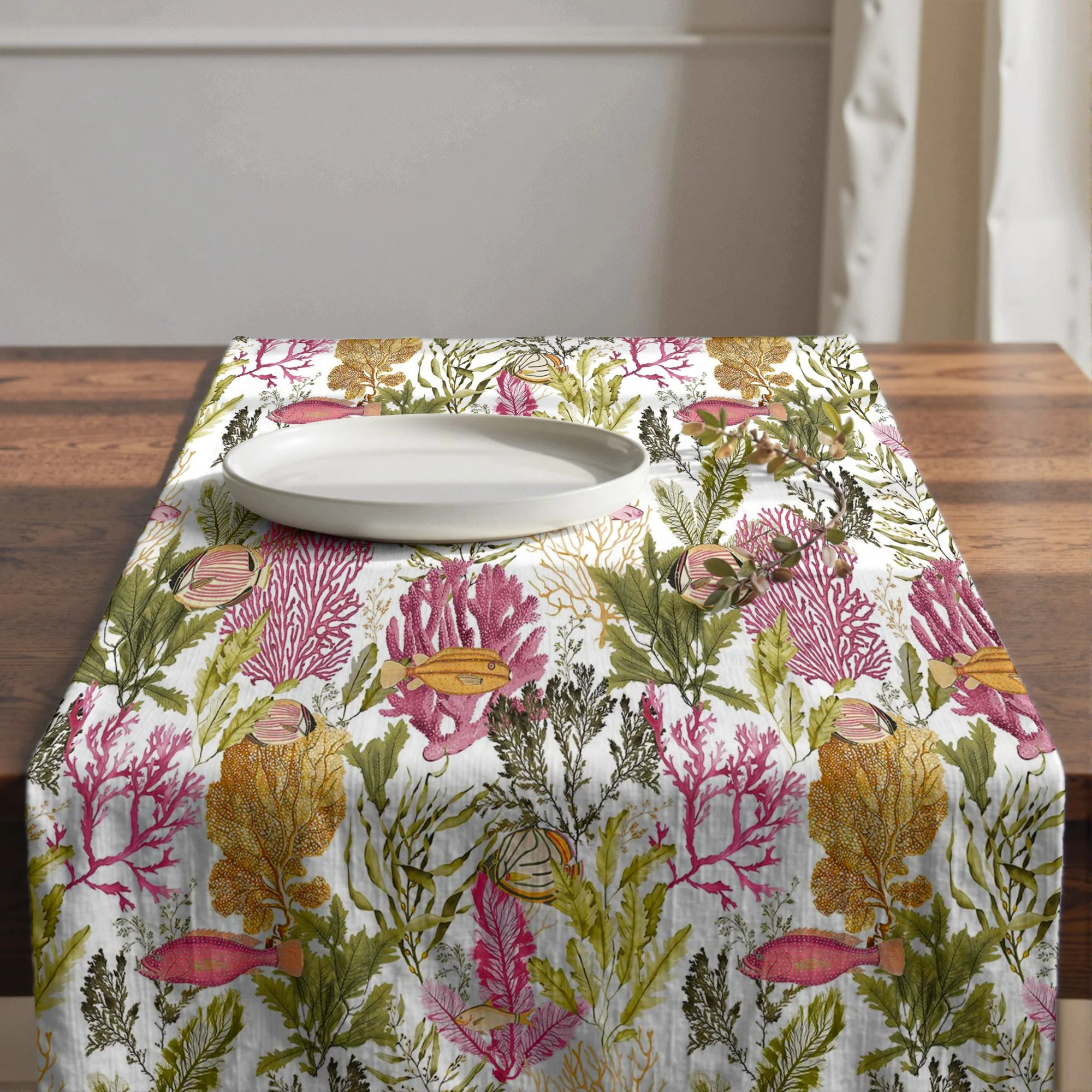 Chemin de table 100 % coton Iluntce 125 1 Red. 50x150 cm