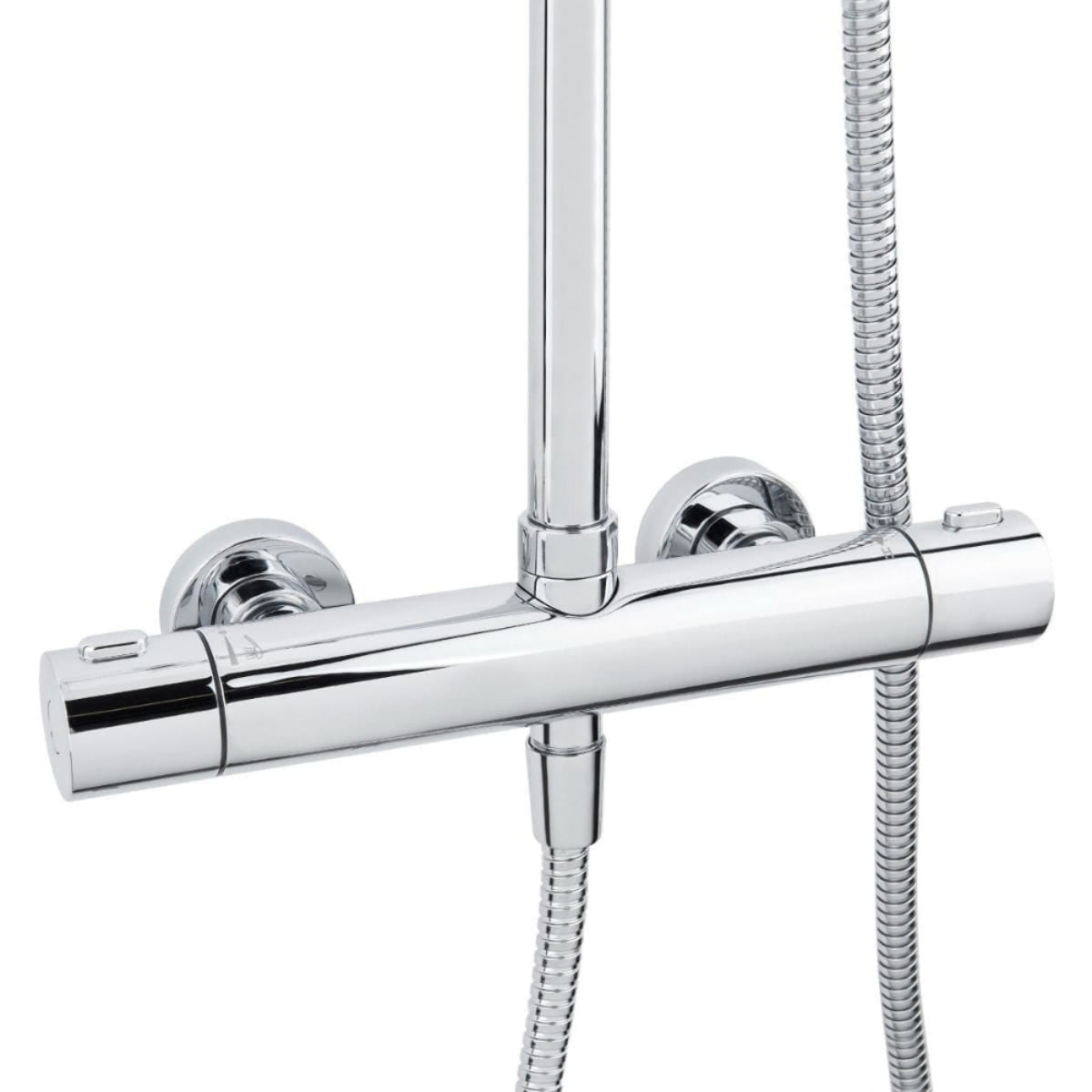 Système de douche mural thermostatique, forme ronde, 2 fonctions, entraxe 150 mm, garantie 5 ans, chrome