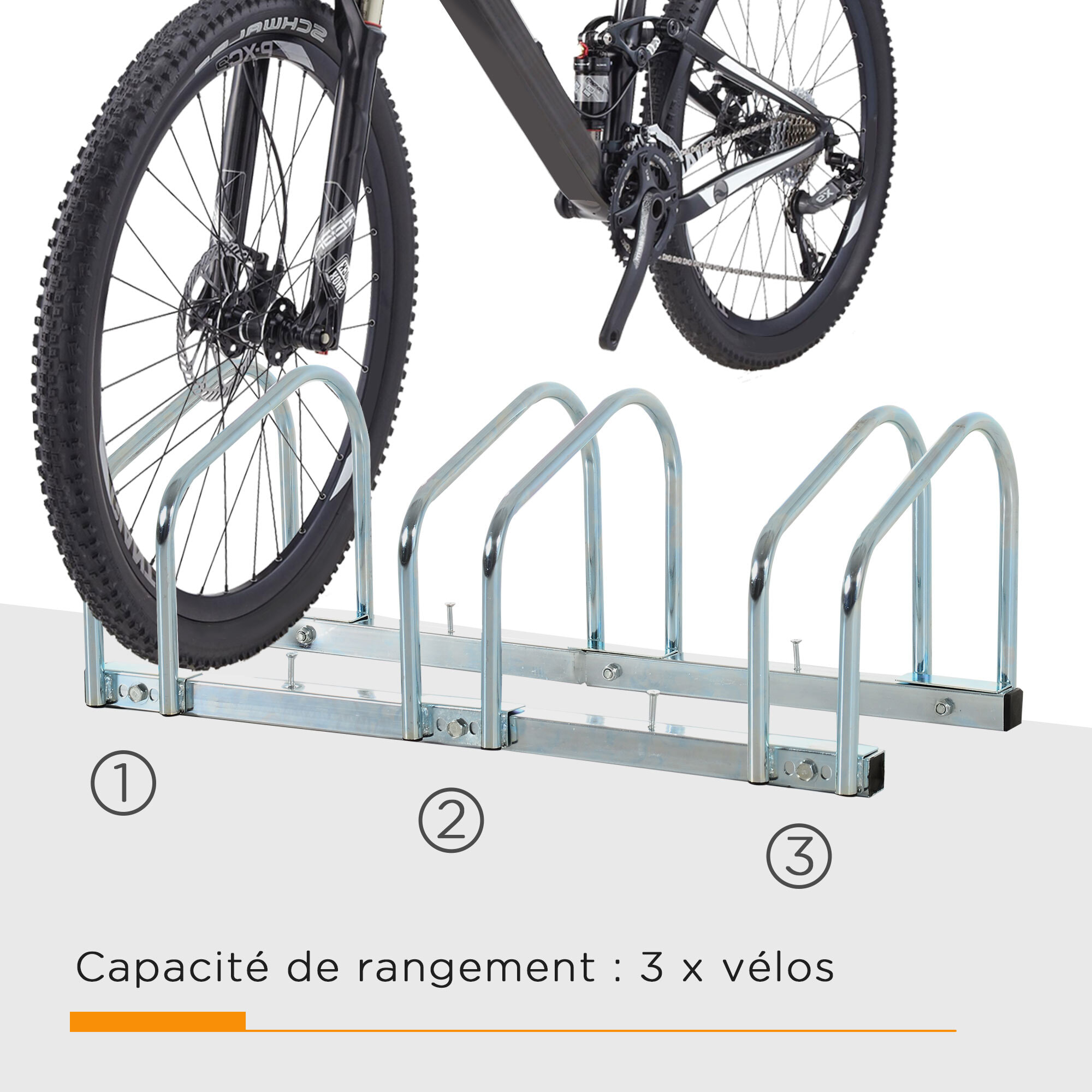 Râtelier 3 vélos dim. 70L x 33l x 27H cm acier galvanisé