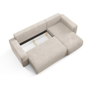 GLORIA - Canapé d'angle droit convertible 4 places en tissu beige