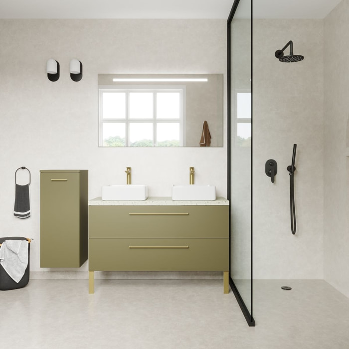 Meuble salle de bain 2 vasques posées 2 tiroirs - GLASGOW