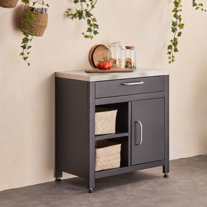 Module de cuisine extérieure acier 1 tiroir 1 porte L80cm GRIMAUD