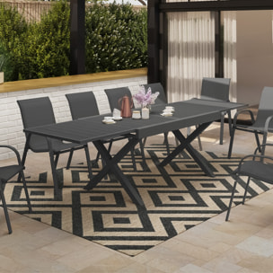 Table de jardin extensible en polywood gris anthracite et pieds croisés 135-270cm