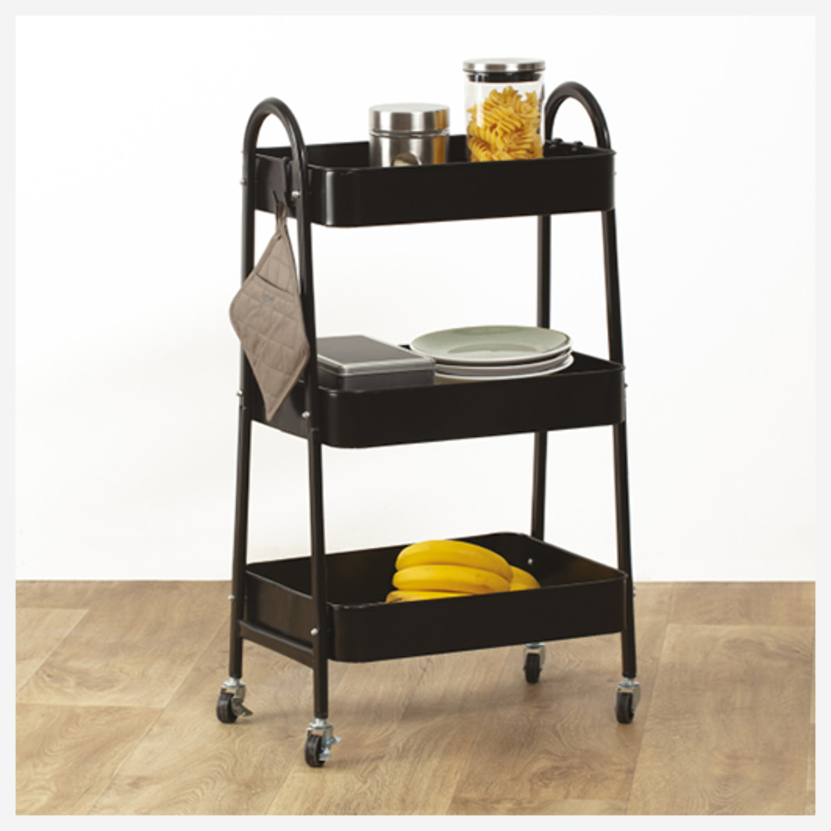 Desserte à roulette 3 niveaux métal noir