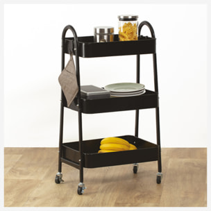 Desserte à roulette 3 niveaux métal noir