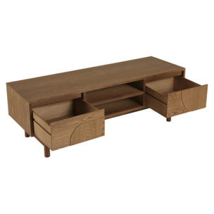 MARIO - Meuble TV couleur naturelle 2 tiroirs motif arrondi 2 niches