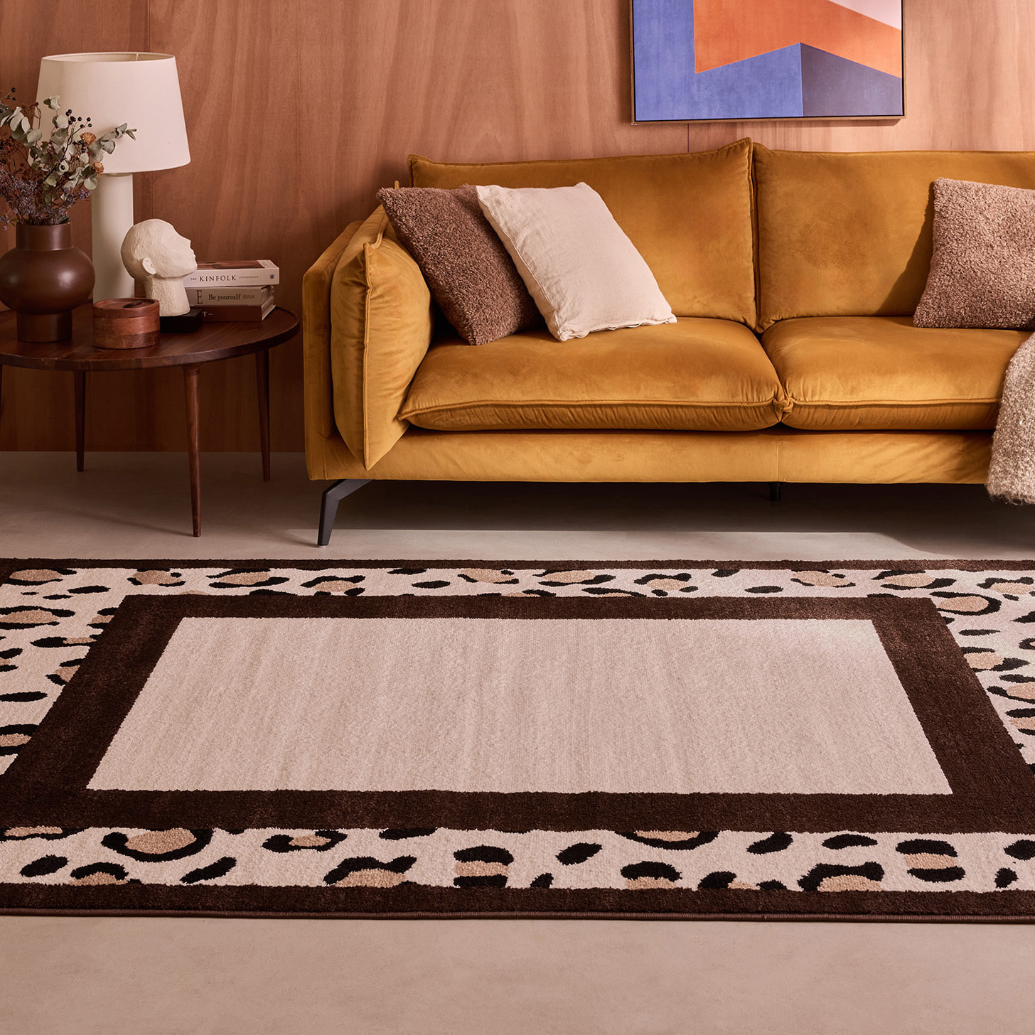 LEOVAH - Tapis de salon marron à motif léopard