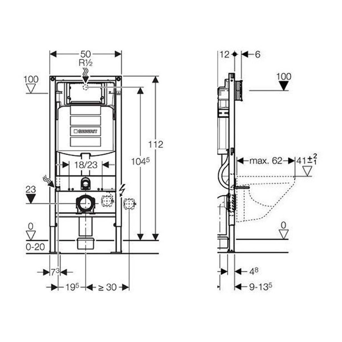 Pack WC Bati Geberit Duofix + Cuvette WC suspendu Square Rimfree + Plaque de commande Sigma20 Blanc chrome (GebSmyle-C)