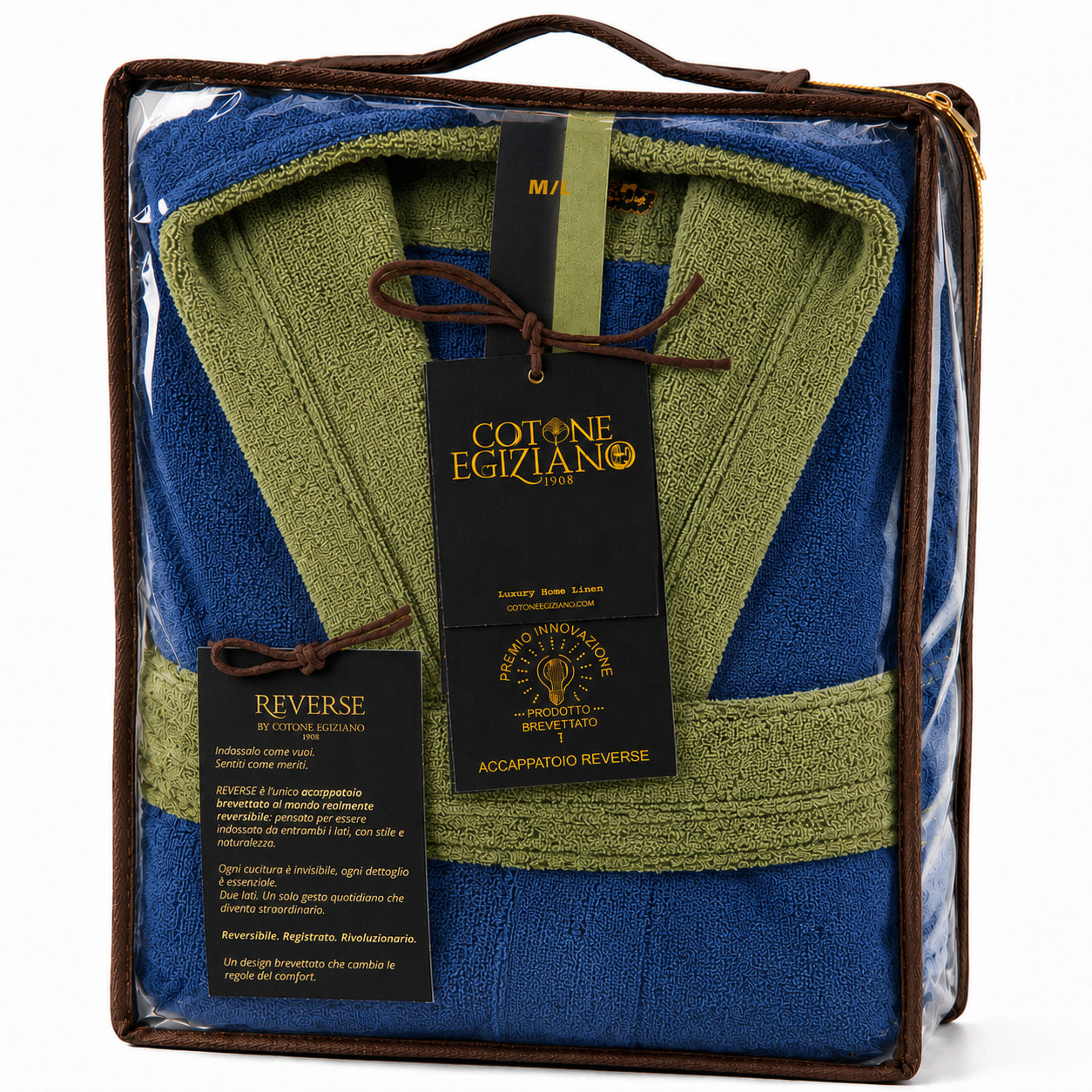 COTONE EGIZIANO Accappatoio Reverse in cotone egiziano 430 gr_Menta Indingo