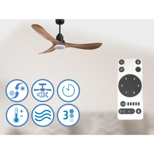 Ventilateur de plafond Réversible  Thermostat Dimmable Wifi Moteur à courant continu Toits en pente Télécommande Lumière à trois tons Hypersilence Mémoire