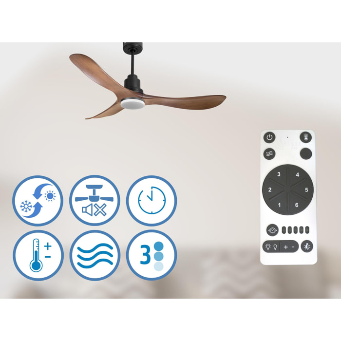 Ventilateur de plafond Réversible  Thermostat Dimmable Wifi Moteur à courant continu Toits en pente Télécommande Lumière à trois tons Hypersilence Mémoire