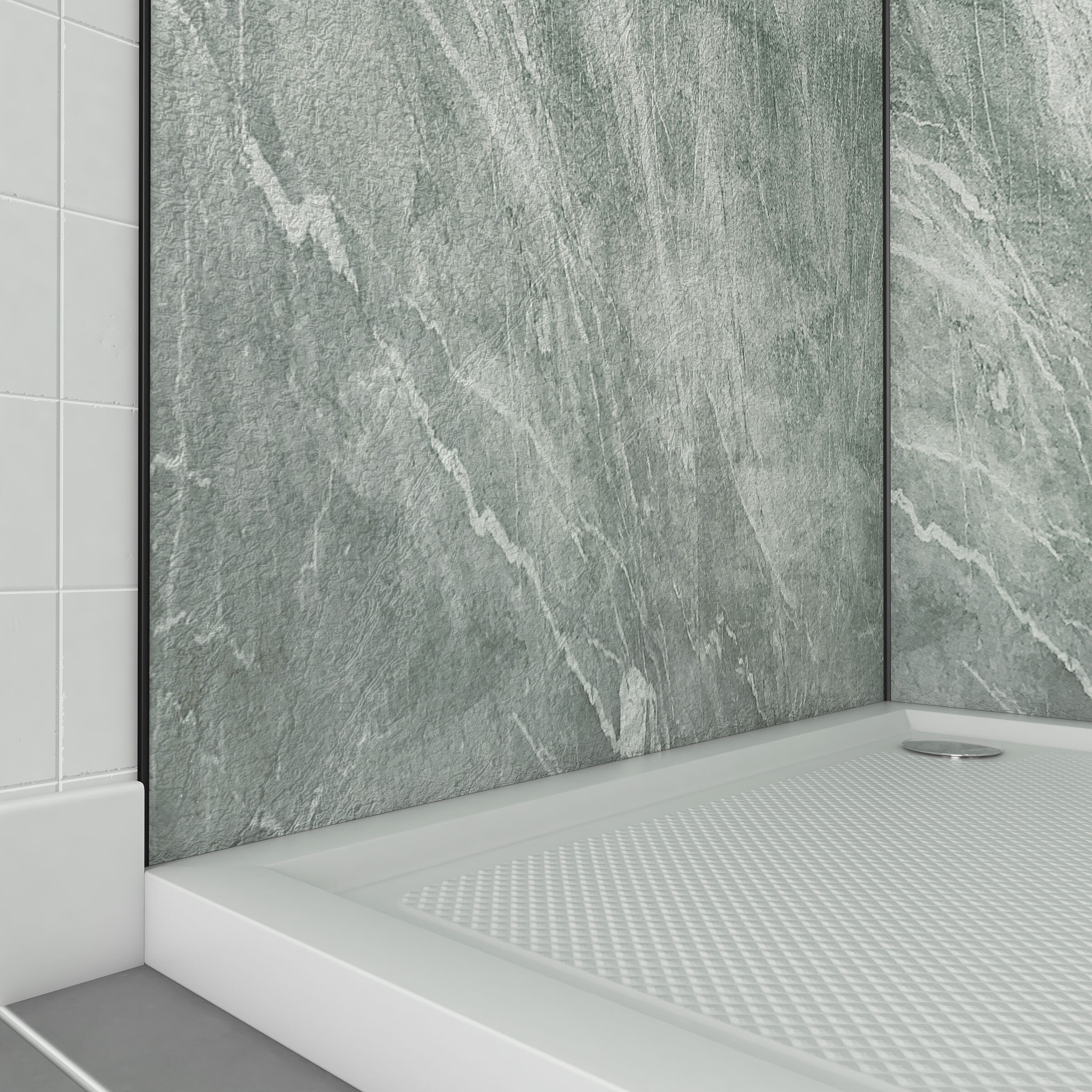 Pack de 2 Panneaux Muraux Pierre Artic Green 90+90x210 cm avec Profilés NOIR MAT - STONE'IT