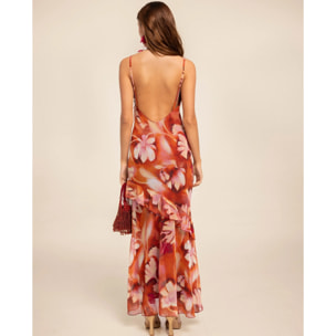 Vestido midi con volantes y estampado floral