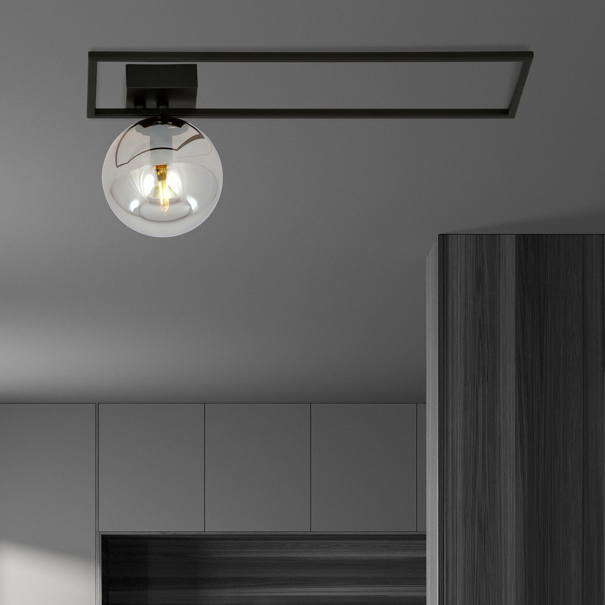 Lampada da soffitto Imago in acciaio nero e vetro grafite