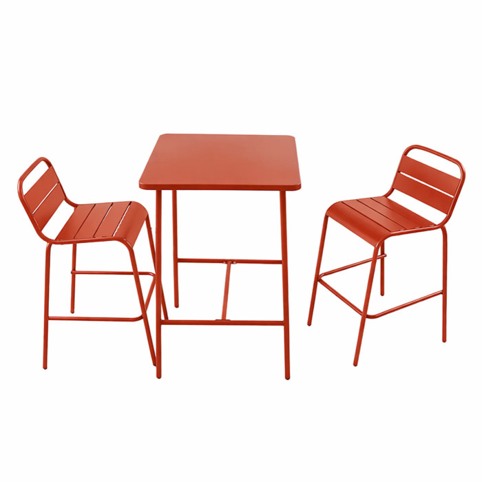 Ensemble table de bar et 2 chaises hautes d'extérieur terracotta EVORA