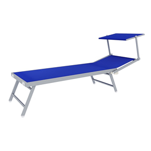 Lettino Prendisole Pieghevole Professionale in Alluminio e Tessuto Textilene Tettuccio Orientabile Parasole Sdraio Mare Spiaggia 182x60x38 cm Blu