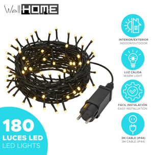 guirnaldas con 180 luces led en blanco cálido - cable 3m