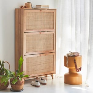 Meuble à chaussures décor bois et cannage 3 abattants  BOHÈME