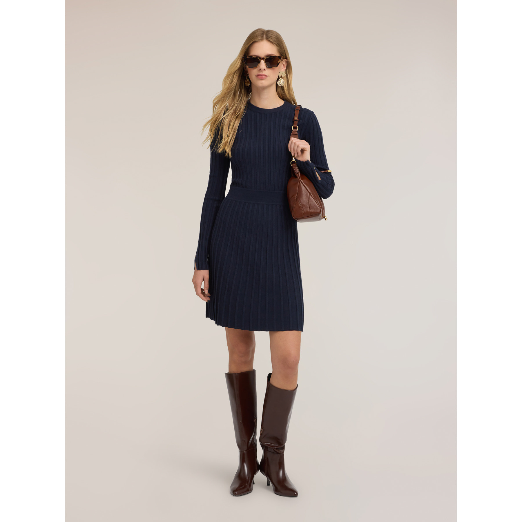 Motivi - Minidress in maglia a coste con gonna plissé - Blu